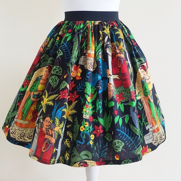 Frida Kahlo Skirt, Frida's Garden Skirt, Frida Kahlo Print, Womans Skirt, Gathered Skirt, Hippie Skirt, Quirky Fashion, Geek, Rockabillly