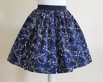 Constellations Skirt, Womans Constellations Skirt, Womans Skirt, Gathered Skirt, Space Skirt, Space Gift for Her, Space Outfit, Rockabilly