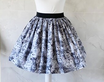 Owl Skirt, Womans Owl Skirt, Womans Skirt, Nature Skirt, Woodlands Skirt, Owl Gift, Owl Clothing, Owl Outfit, Nature Gift, Save the Owls