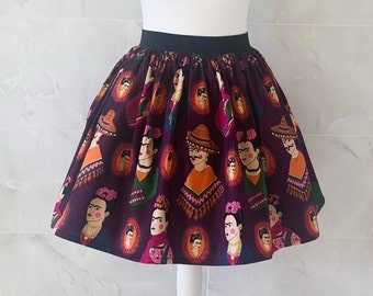 Falda Frida Kahlo, Estampado Frida Kahlo, Ropa Frida, Regalo Frida, Falda de mujer, Falda fruncida, Falda elástica, Moda original