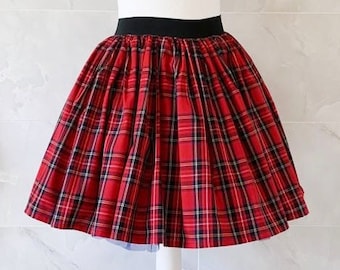 Tartan Skirt, Womans Tartan  Skirt, Red Tartan, Gathered Skirt, Fashion, Elasticated Skirt, Slirt with Pockets