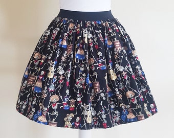 Day of the Dead Skirt, Womans Skirt, Skeletons Skirt, Retro, Gothic Skirt, Quirky Fashion, Geeky Skirt, Nerd, Rockabilly Skirt