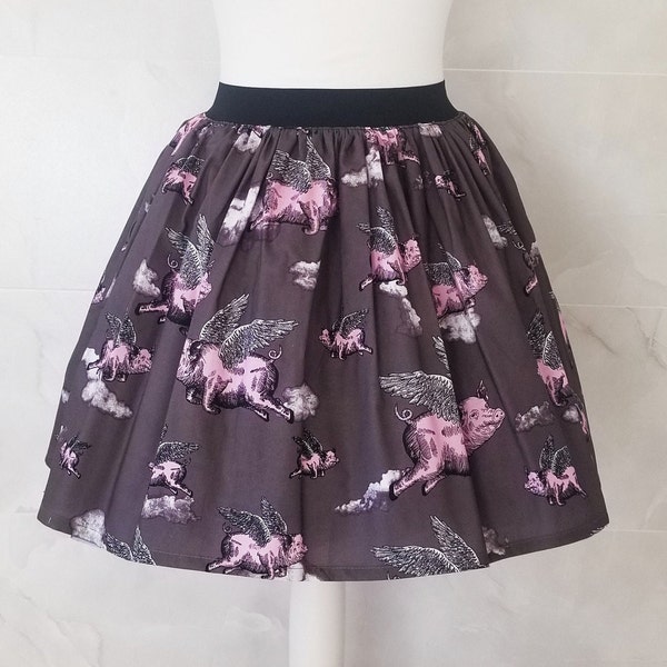 Flying Pigs Skirt, Womans Skirt, Uniqui Skirt, Gathered Skirt, Retro, Quirky Fashion, Geeky Skirt, Nerd, Rockabilly Skirt, Fun Skirt