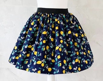 Falda de limones, falda de limones para mujer, falda de verano para dama, regalo para ella, falda elástica, atuendo de verano, falda con bolsillos, ropa de verano