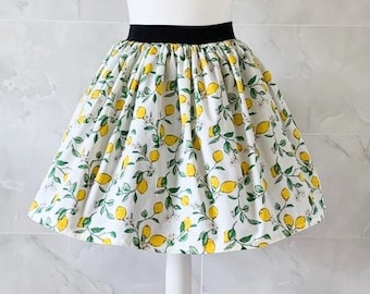 Lemons Skirt, Womans Lemon Skirt, Ladies Summer Skirt, Gift for her, Elasticated Skirt, Summer Outfit, Skirt with Pockets, Summer Clothing