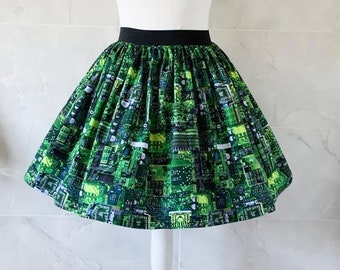 Science Skirt, Circuit Board Skirt, Womans Skirt, Gathered Skirt, Retro, Computer Science, Electronic, Quirky Fashion, Geeky Skirt, Nerd