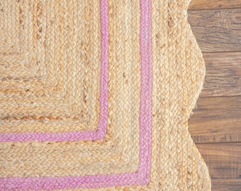 Braided Jute Rug, Handmade Natural Area Rug, Scalloped Boho Rug, Woven Farmhouse Rug, Coastal Living Room Decor