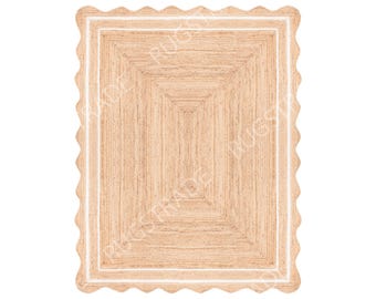 Jute Rug- Scalloped Rug, Jute Scalloped Rug, Bohemian Scallop Rug, Natural Jute Area Rug, Jute Rug Rectangular, Jute Scallop Rug, Custom Rug