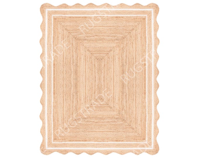 Jute Rug- Scalloped Rug, Jute Scalloped Rug, Bohemian Scallop Rug, Natural Jute Area Rug, Jute Rug Rectangular, Jute Scallop Rug, Custom Rug