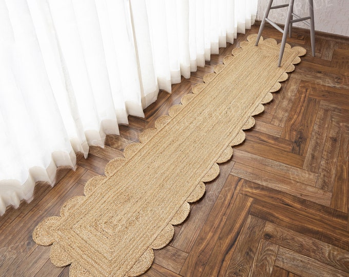 Jute Rug -Runner Jute Rug, Door Mat, Handcrafted Rugs ,Nursery Rug, Scalloped Jute Rug, Rugs Gift, Christmas Door Mat  ,Yoga Mat ,Custom Rug