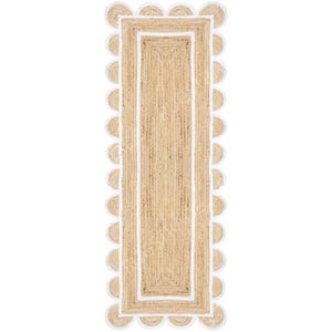 Alfombra de yute natural con borde festoneado - Alfombra de yute blanca con borde festoneado, alfombra de yute grande, alfombra con borde festoneado, alfombra de yute tipo pasillo, alfombra cuadrada de yute estilo bohemio, alfombra personalizada imagen 3