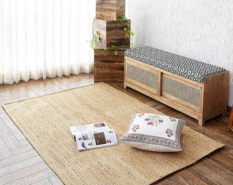 Handwoven Jute Rug, Natural Fiber Area Rug, Bohemian Style Decor, Custom Size Option