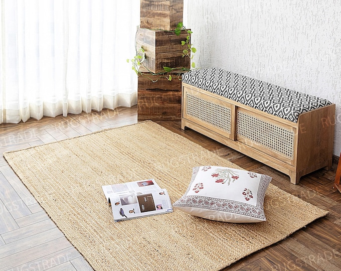 Handwoven Jute Rug, Natural Fiber Area Rug, Bohemian Style Decor, Custom Size Option