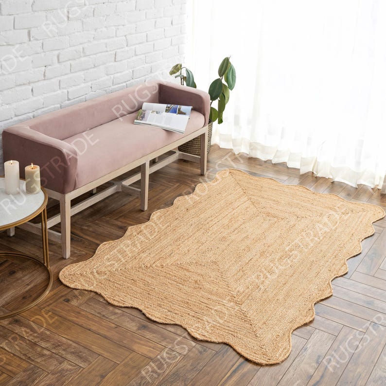 Scalloped Jute Rug- Jute Rug, Runner Rug, Door Mat, Handcrafted Rug, Stair Runner, Rattan Rugs, Rugs Gift, Christmas Door, Custom Rugs image 3