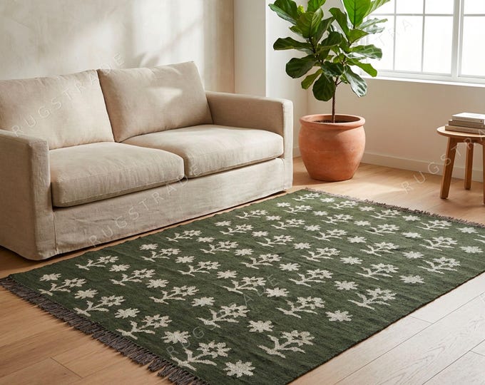 RUGSTRADE | Kilim Rug | Moroccan Rug | Southwestern Floral Wool Jute Rug | Runner Rug | Dhurrie Rug Berber Carpet Bohemian Rug Custom Rug