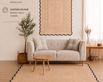 Custom Size Jute Rug, Handmade Scalloped Jute Rug, Long Hallway Runner, Braided Natural Rug, Made to Order Area Rug