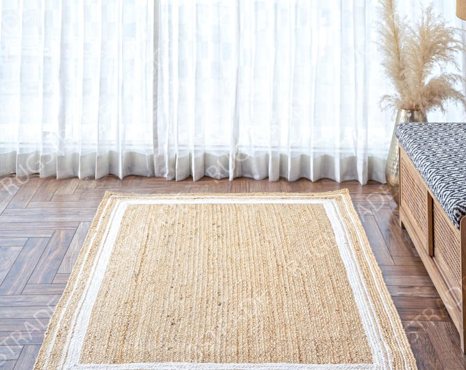 Natural Jute Rug - Custom Size Rug, Jute Area Rug, Bohemian Rug, Handmade Jute Rug, Jute Runner Rug, Natural Fiber Jute Rug, Rectangular Rug