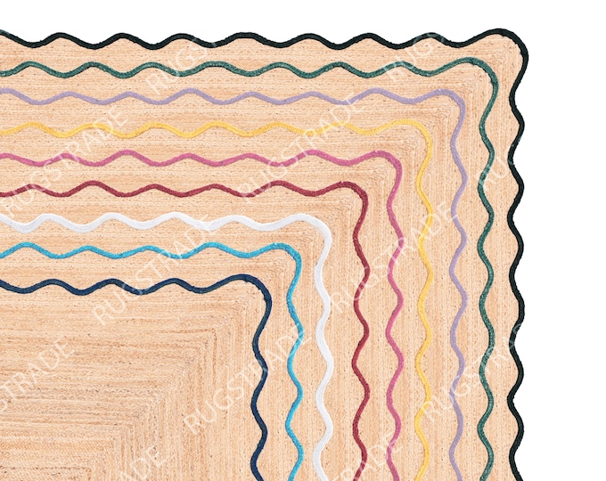 Jute Rug- Scalloped Jute Rug, Rugs Gift, Door Mat, Handcrafted Rugs, Rattan Rugs, Yoga Mat, Stair Runner, Christmas Door Mat, Custom Rug