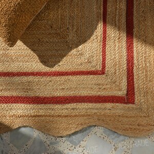 Scalloped Jute Rug Rustic Red Wave Edge Jute Rug Jute - Etsy