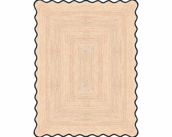 Scalloped Jute Rug - Black , Handmade Braided Jute Area Rug 5x7 8x10 9x12, Natural Jute Rug, Boho Living Room Rug, Farmhouse Decor