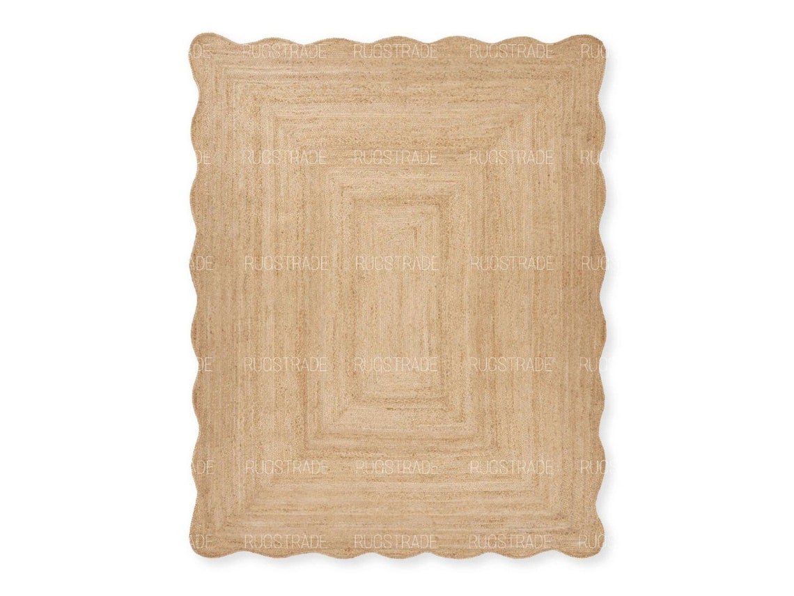 Natural Jute Rug Wavy Edge Rug Scalloped Jute Rug Bohemian Etsy Australia