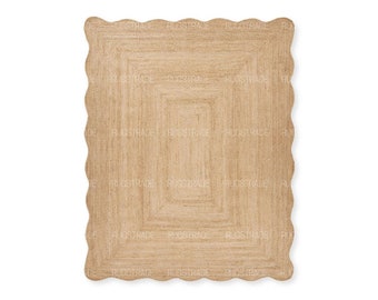 Natuurlijke Jute Rug- Golvende Rand Rug, Geschulpte Jute Rug, Boho Rug, Jute Geschulpte Rug, Jute Rug Rechthoekig, Scallop Jute Rug, Custom Rug