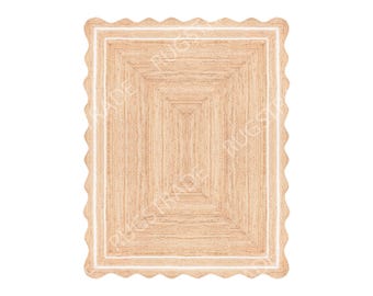 Jute Rug- Scalloped Rug, Jute Scalloped Rug, Bohemian Scallop Rug, Natural Jute Area Rug, Jute Rug Rectangular, Jute Scallop Rug, Custom Rug