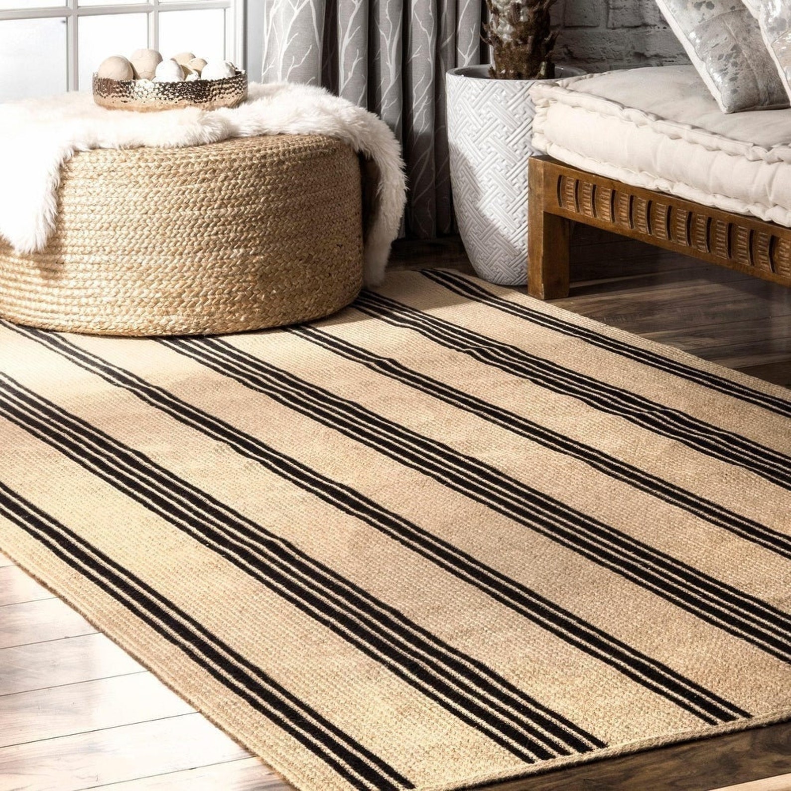 Off White Natural Handwoven Jute Rug For Living Room Bedroom Etsy