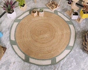 Round Jute Rug - Natural Round Rug, Bohemian Round Rug, Natural Jute Rug, Bordered Round Rug, Circle Rug, Home Decor Round Rug, Custom Rug