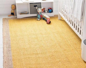 Alfombra de yute blanca, alfombra de yute trenzada, alfombra boho, alfombra de área de yute tejida a mano, alfombra de yute boho, alfombra de decoración boho, alfombra personalizada, alfombra cuadrada decorativa