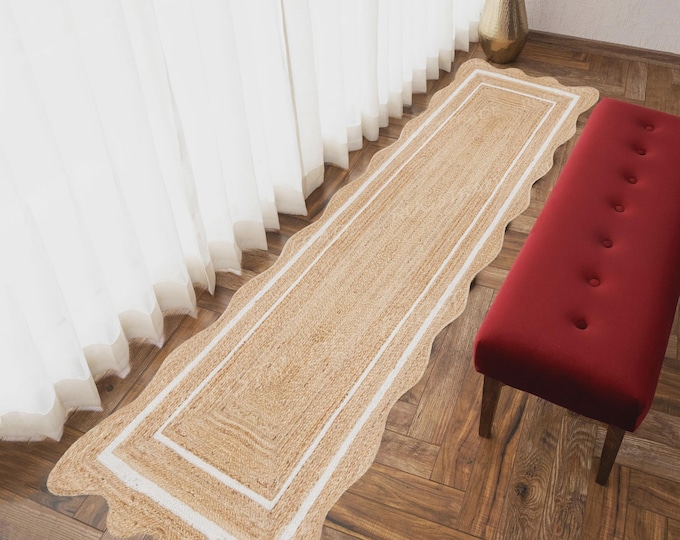 Handmade Jute Scalloped Runner Rug – Bohemian Natural Fiber
