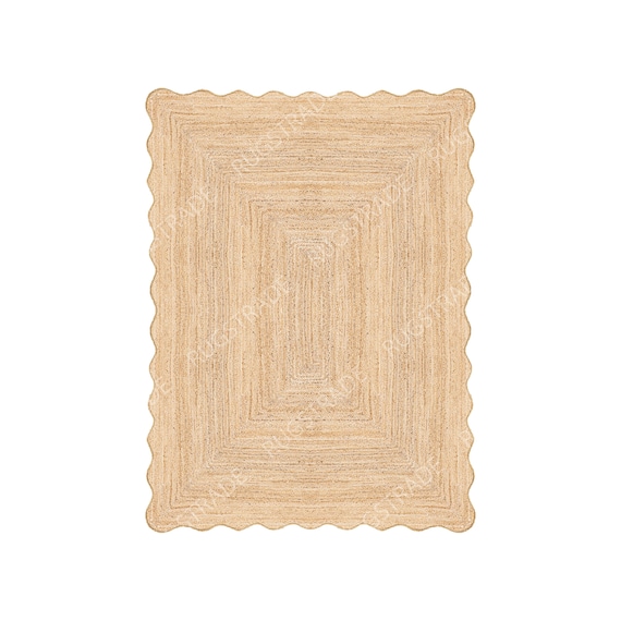 Scalloped Jute Rug- Jute Rug, Runner Rug, Door Mat, Handcrafted Rug, Stair Runner, Rattan Rugs, Rugs Gift, Christmas Door, Custom Rugs