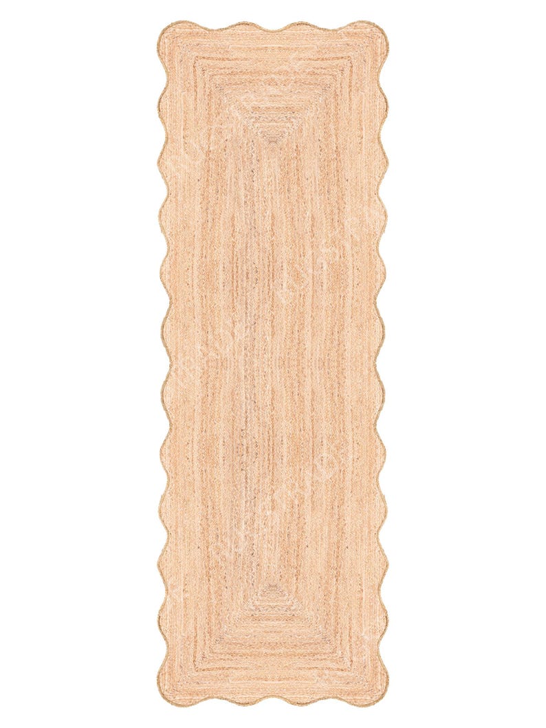 Scalloped Jute Rug- Jute Rug, Runner Rug, Door Mat, Handcrafted Rug, Stair Runner, Rattan Rugs, Rugs Gift, Christmas Door, Custom Rugs image 2