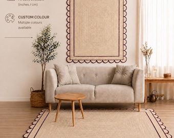 Made to Order Scalloped Jute Rug, Custom Size Braided Area Rug, Handmade Natural Hallway Runner, Woven Jute Rug