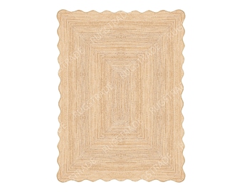 Scalloped Jute Rug- Jute Rug, Runner Rug, Door Mat, Handcrafted Rug, Stair Runner, Rattan Rugs, Rugs Gift, Christmas Door, Custom Rugs