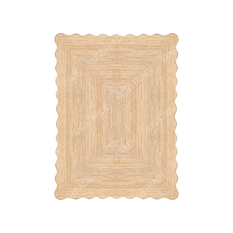 Scalloped Jute Rug- Jute Rug, Runner Rug, Door Mat, Handcrafted Rug, Stair Runner, Rattan Rugs, Rugs Gift, Christmas Door, Custom Rugs image 1