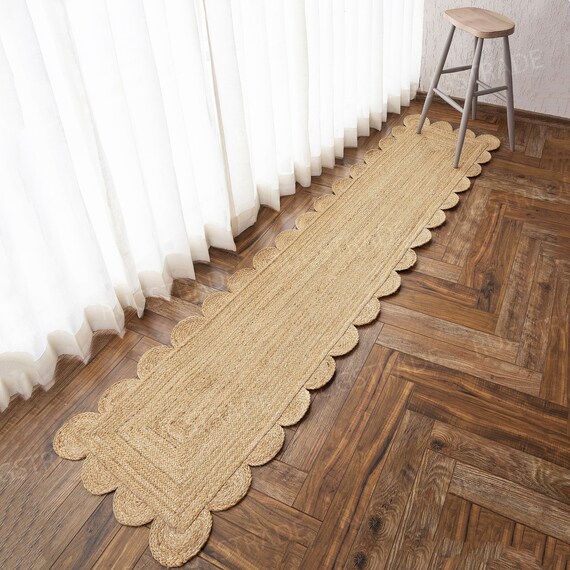 Runner Rug - Scalloped Runner Rug, Jute Runner Rug, Bohemian Scallop Rug, Natural Jute Rug, Scalloped Jute Rug, Jute Scallop Rug, Custom Rug