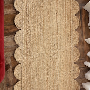 Runner Rug - Scalloped Runner Rug, Jute Runner Rug, Bohemian Scallop Rug, Natural Jute Rug, Scalloped Jute Rug, Jute Scallop Rug, Custom Rug image 3