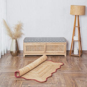 Alfombra de yute - Rojo rústico, alfombra de pasillo con borde festoneado, alfombra de cocina trenzada hecha a mano, alfombra bohemia natural imagen 3