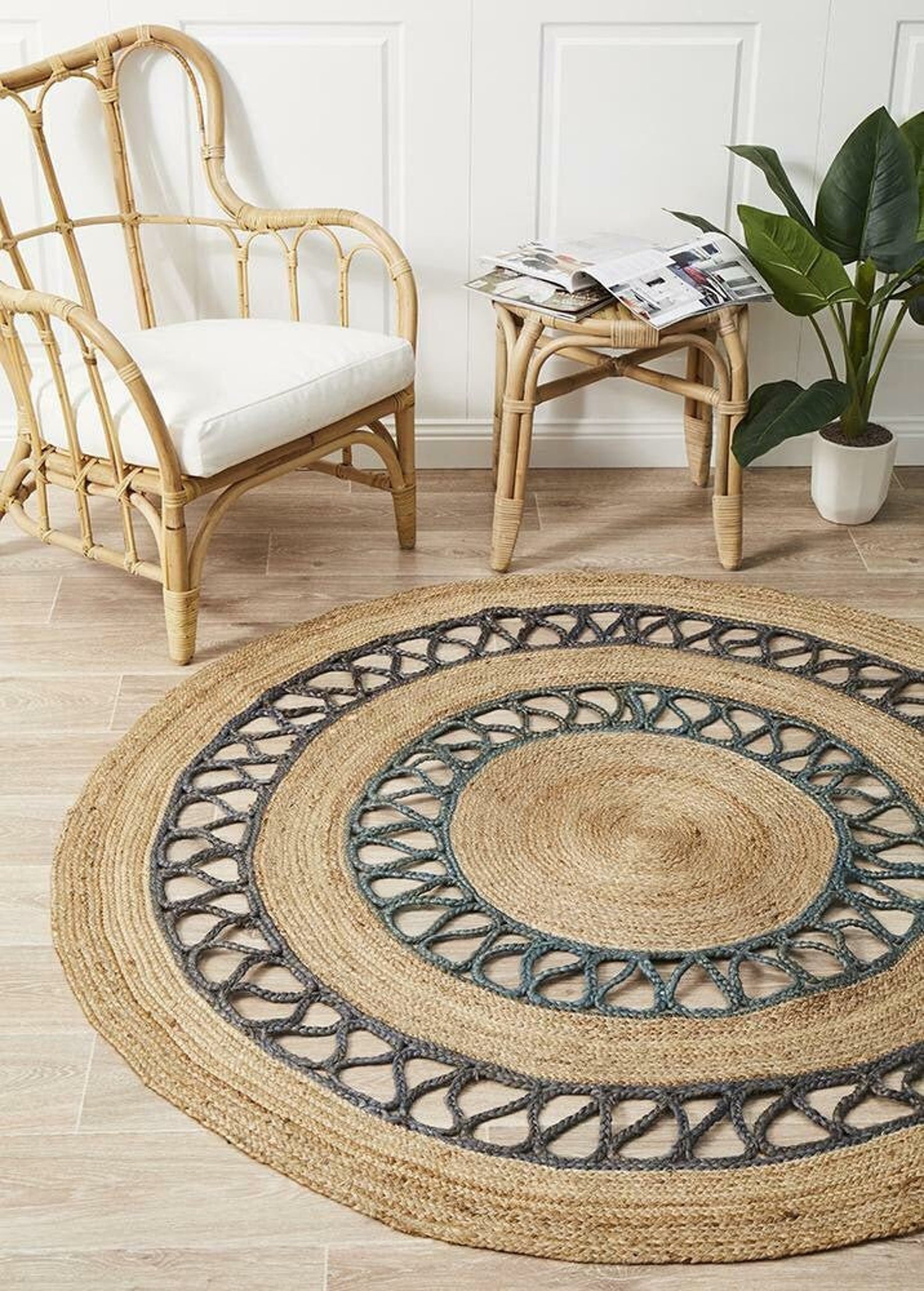 Natural Handwoven Jute Rug Round Round Boho Rug Large Round Etsy