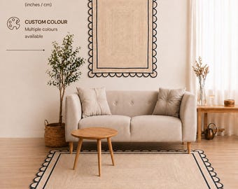 Custom Size Scalloped Jute Rug, Handmade Braided Area Rug, Long Hallway Runner, Made to Measure Natural Fiber Rug