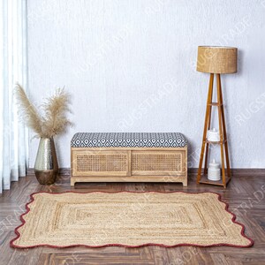 Scalloped Jute Rug Rustic Red Wave Edge Jute Rug, Jute Scalloped Rug ...