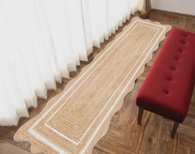 Handmade Jute Scalloped Runner Rug – Bohemian Natural Fiber