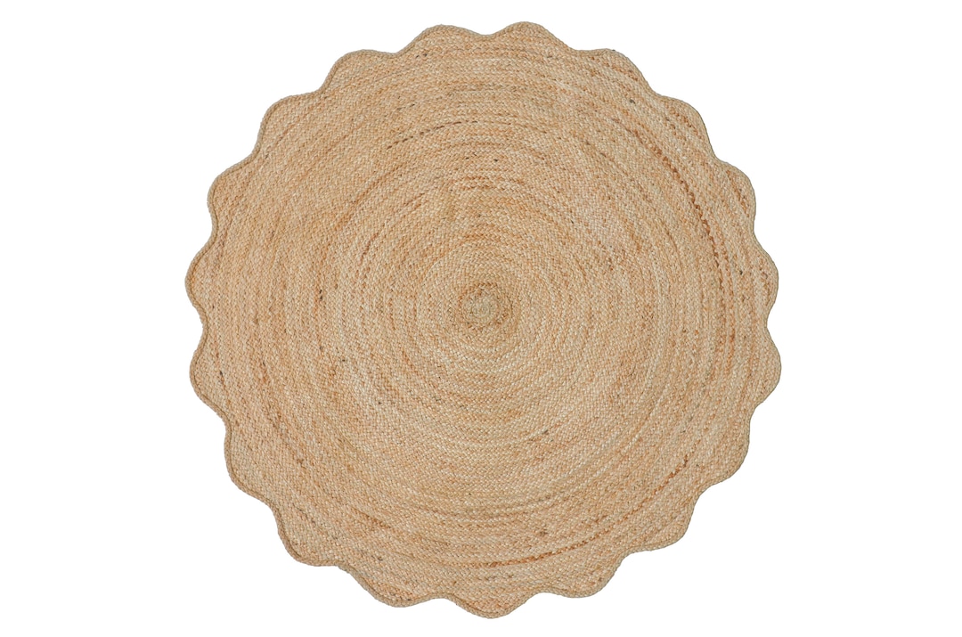 Scalloped Jute Rug Natural Round Jute Rug, Wavy Jute Round Rug, Boho