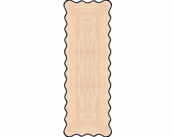 Scalloped Jute Runner Rug - Black, Jute Runner Rug 2x6, Hallway Runner Rug, Braided Kitchen Runner, Entryway Rug, Handmade Jute Rug