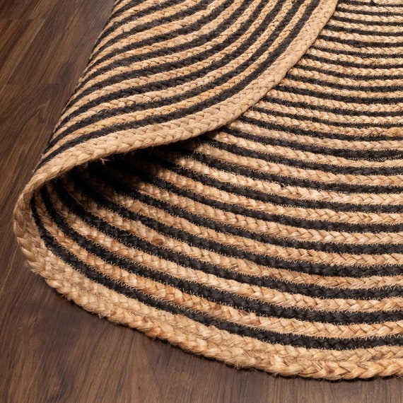 Off White Natural Handwoven Round Jute Rug for Living Room