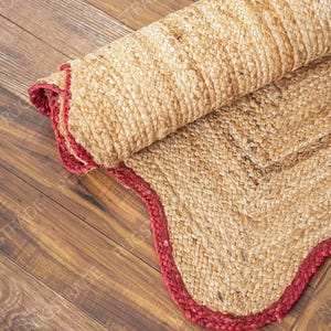 Scalloped Jute Rug Rustic Red Wave Edge Jute Rug, Jute Scalloped Rug ...