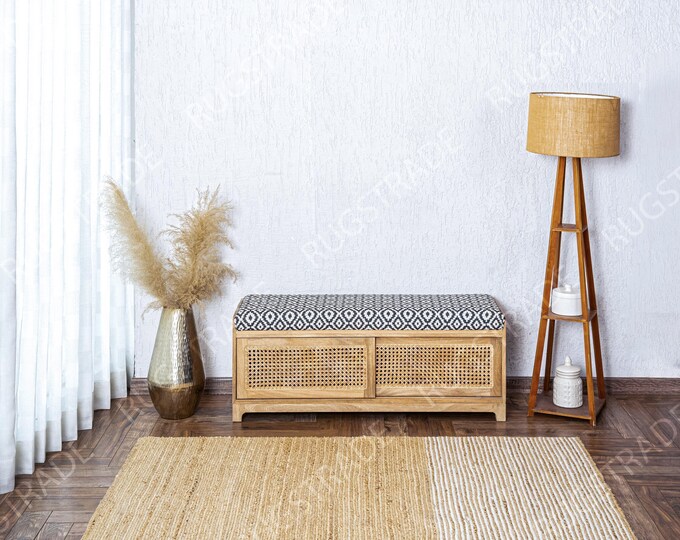 Natural Jute Rug - Handmade Rug, White & Natural Jute Rug, Area Jute Rug, Bohemian Rug, Beige Color Jute Rug, Rectangular Rug, Custom Rug