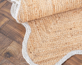 Boho Jute Area Rug, Scalloped Edge, Handwoven (Custom Sizes)
