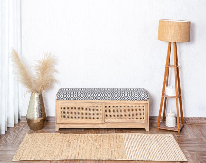 Runner Rug- Handmade Jute Runner Rug, Jute Rug, Bohemian Rug, White & Natural Runner Rug, Beige Color Jute Rug, Rectangular Rug, Custom Rug